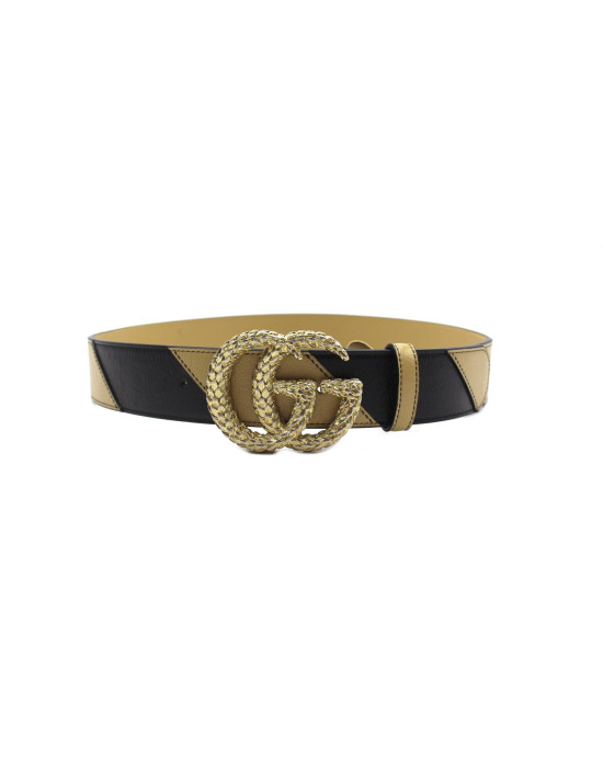 Gucci Cintura Pelle Nera e Beige
