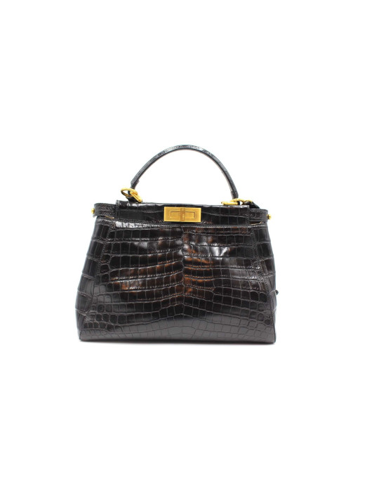 Peekaboo Mini Donna | Fendi Borsa in pelle di coccodrillo marrone. Marrone  \u003c Moden Progetti