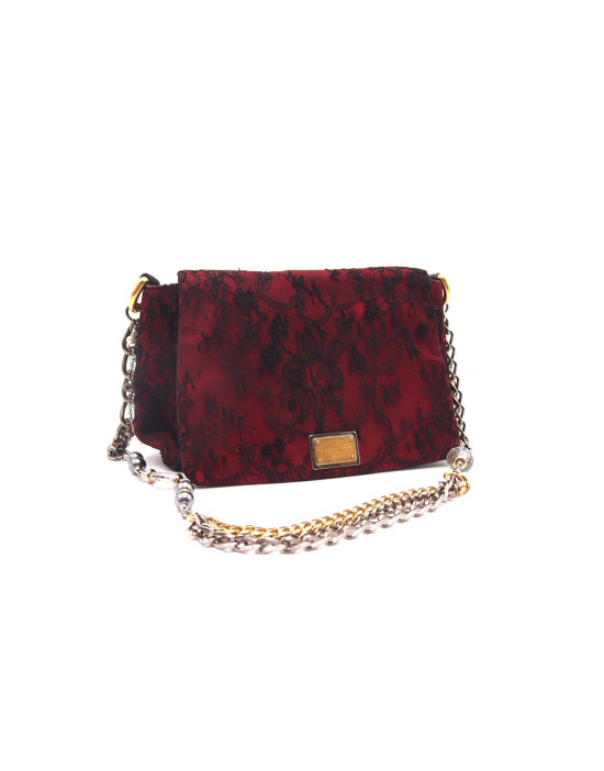 Dolce & Gabbana Shopping Cuir Rouge Dentelle Noire