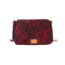 Dolce & Gabbana Einkaufstasche Rotes Leder Schwarze Spitze