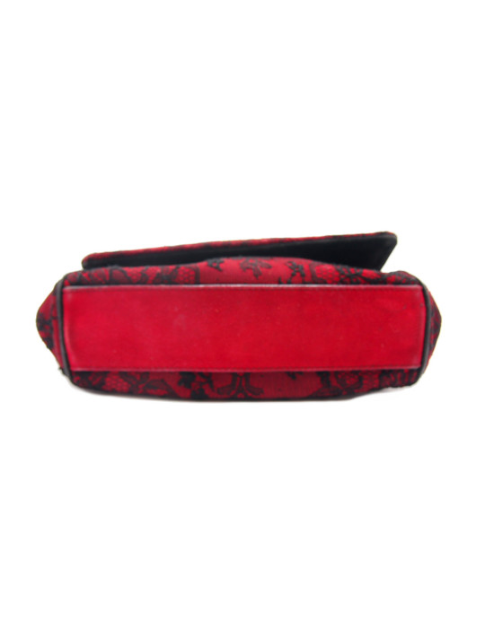 Dolce & Gabbana Red Leather Black Lace Shopping Bag
