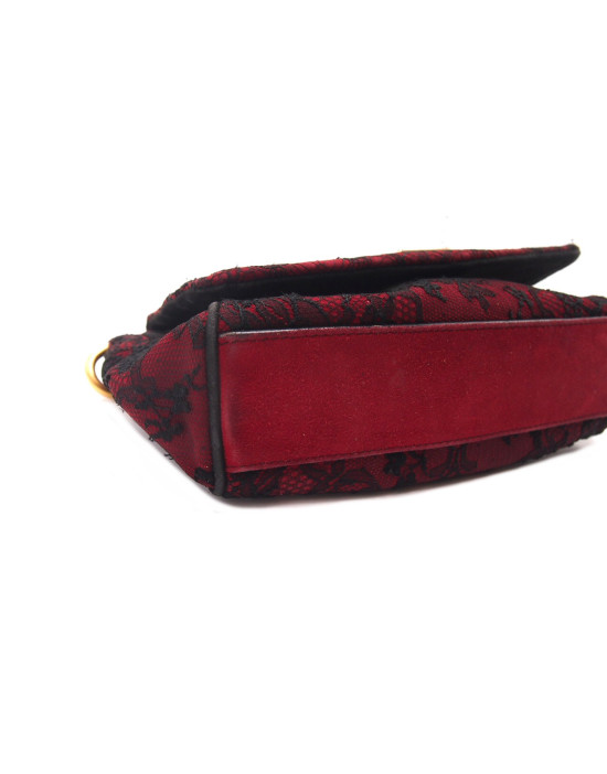 Dolce & Gabbana Einkaufstasche Rotes Leder Schwarze Spitze