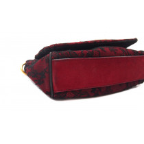 Dolce & Gabbana Red Leather Black Lace Shopping Bag