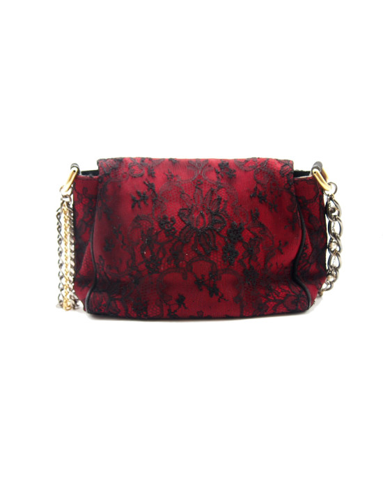Dolce & Gabbana Red Leather Black Lace Shopping Bag