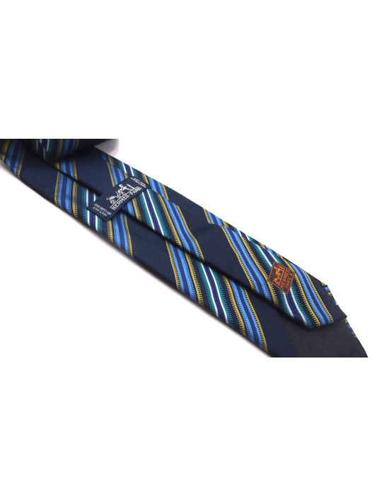 Hermes Cravatta Seta Blu Rigata