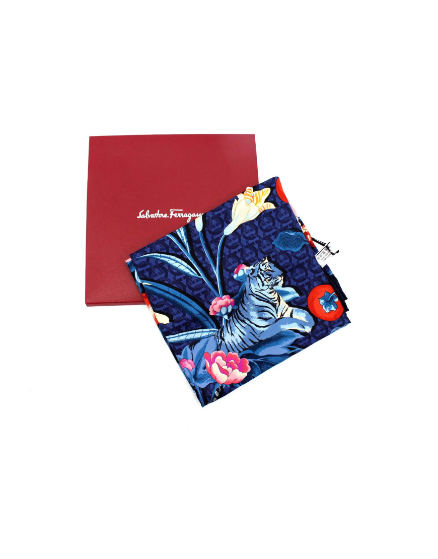 Ferragamo Foulard Carré Seta Blu