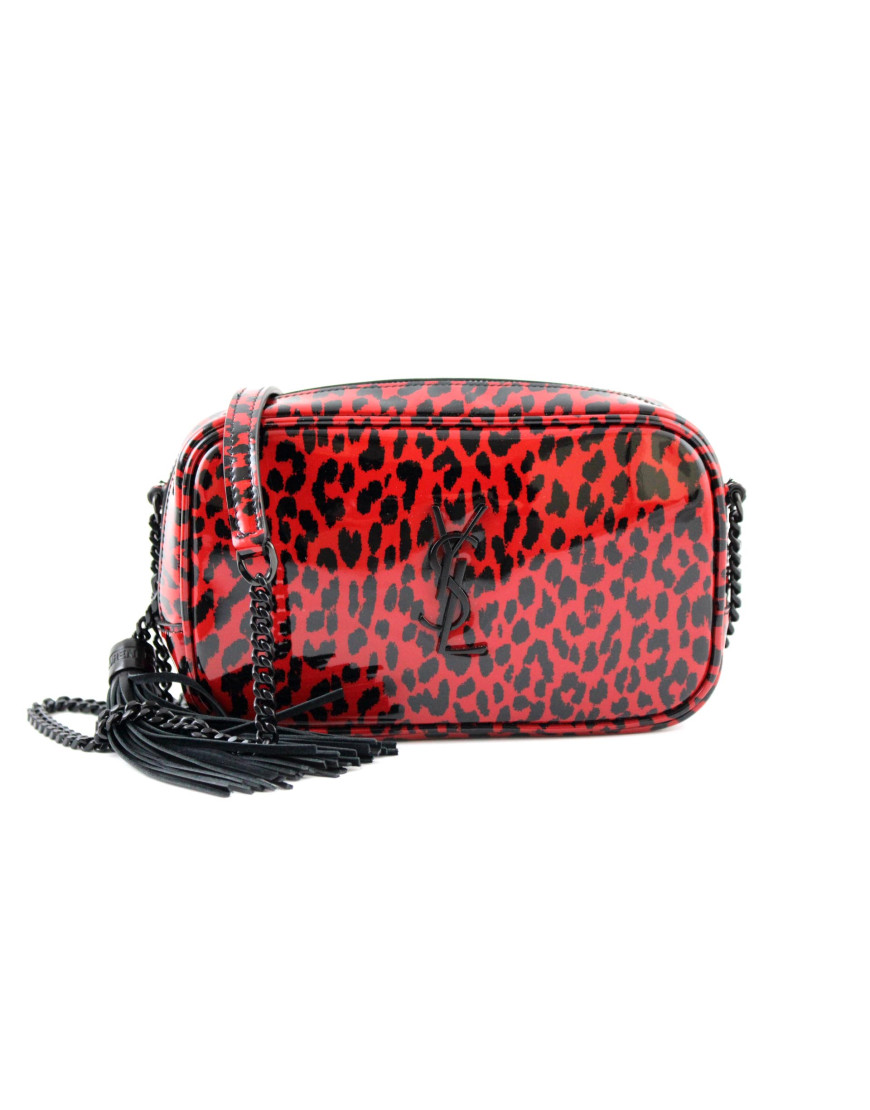 Saint Laurent Tracolla Animalier PVC Rosso e Nero