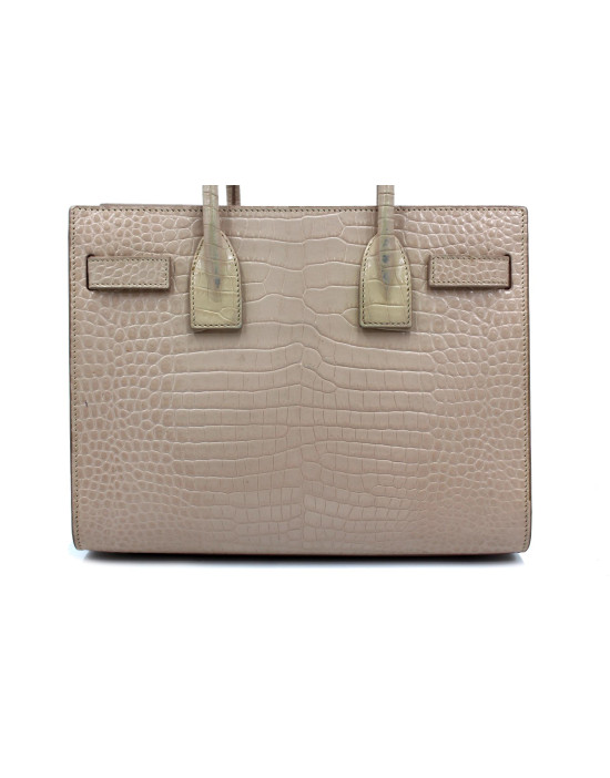 Saint Laurent Sac De Jour Cuir Imprimé Croco Rose Clair