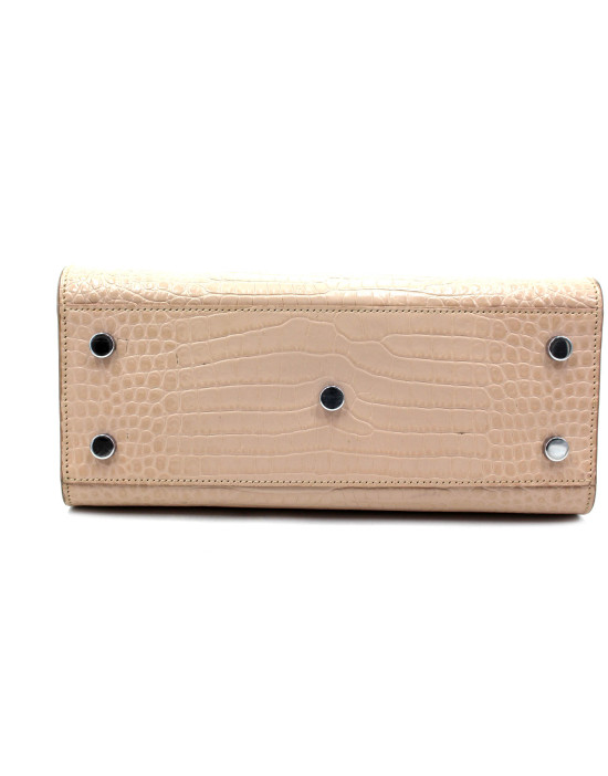 Saint Laurent Sac De Jour Cuir Imprimé Croco Rose Clair