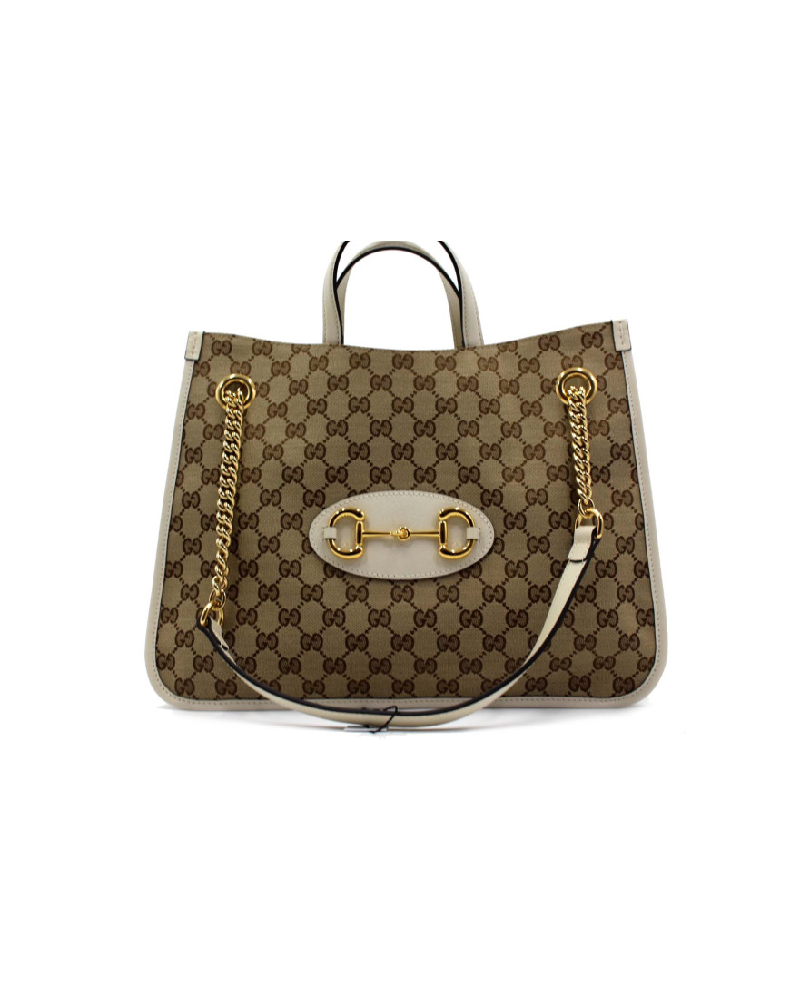 Gucci Tote Bag Horsebit 1955 GG Beige