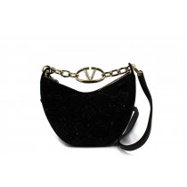 Valentino VLogo Mini Hobo Tela e Paillettes Nere