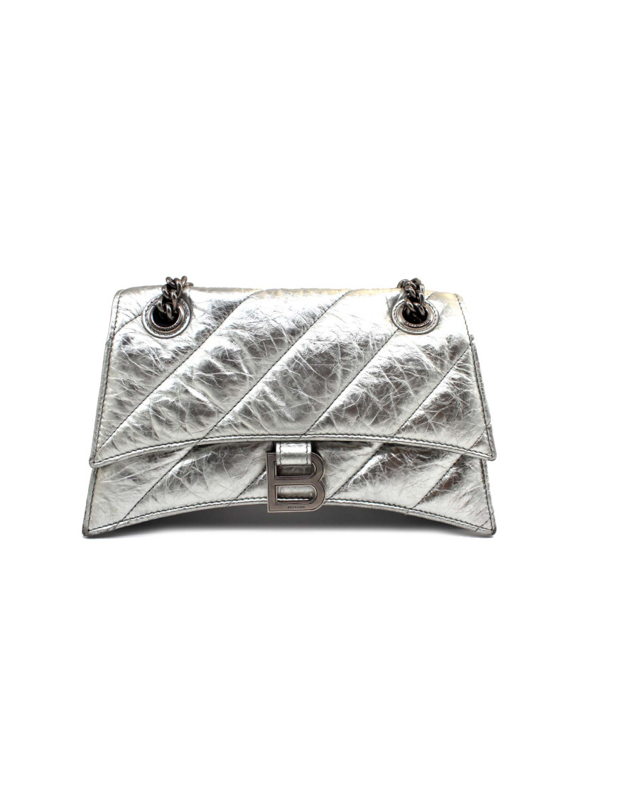 Balenciaga Crush Small Shoulder Bag Pelle Silver