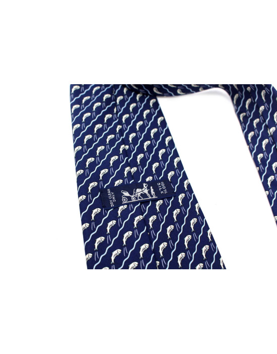 Hermes Cravatta Seta Blu