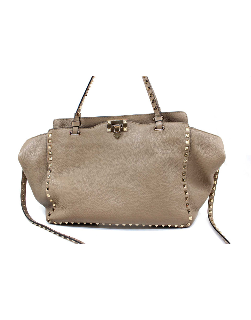 Valentino Rockstud Shopping MM Pelle Taupe