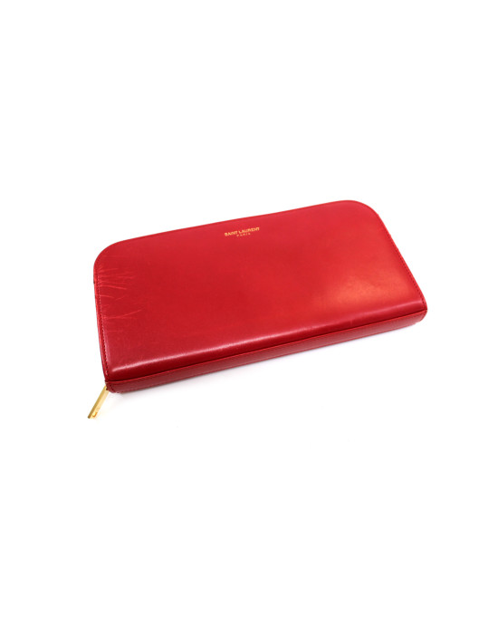 Portefeuille en Cuir Rouge Saint Laurent