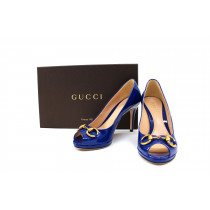 Gucci Open Toe Horsebit Vernis Bluette
