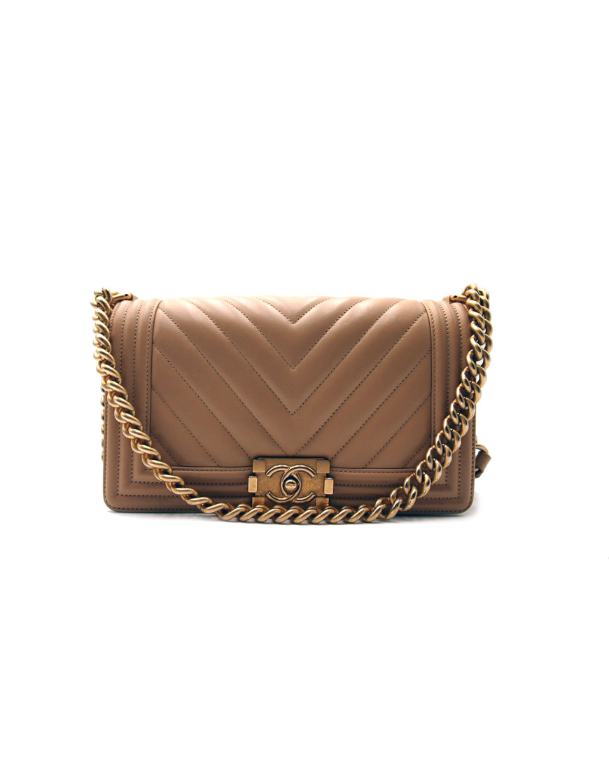 Chanel Le Boy Chevron Pelle Crema