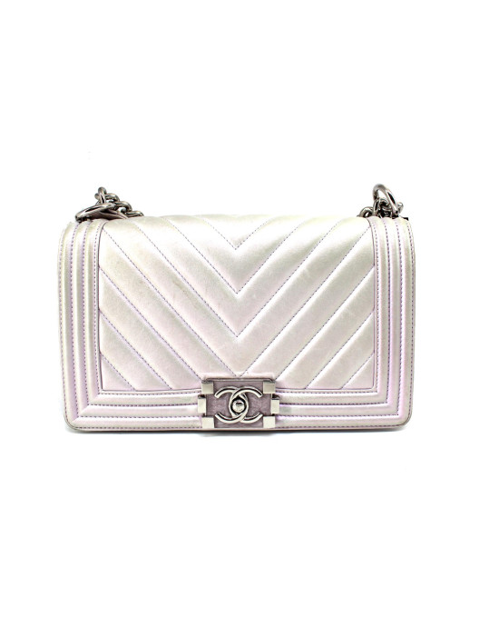 Chanel Boy Perlmutt/Rosé Schillerndes Leder