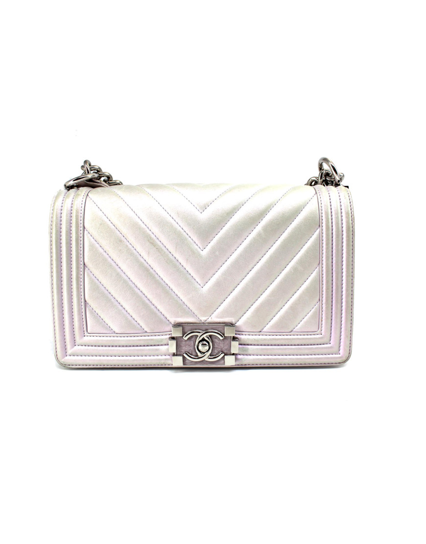 Chanel Boy Perlmutt/Rosé Schillerndes Leder