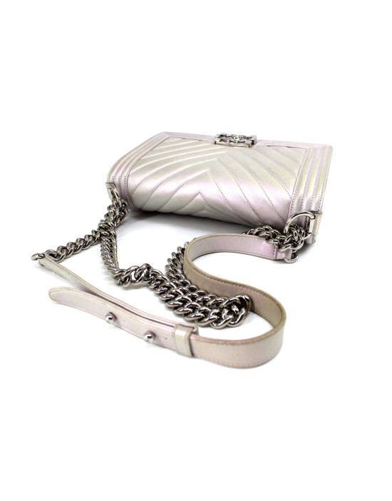 Chanel Boy Cuir Perle / Rose Changeant