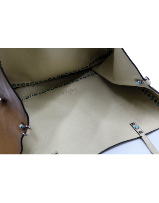 Valentino Spike Shopping Reversibile Pelle Marrone e Bianca