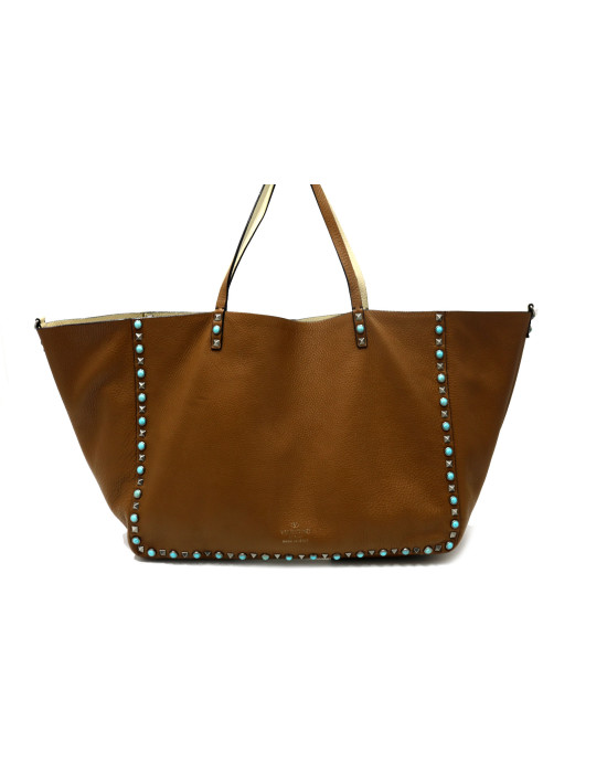 Valentino Spike Shopping Reversibile Pelle Marrone e Bianca