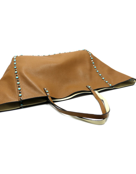 Valentino Spike Shopping Reversibile Pelle Marrone e Bianca