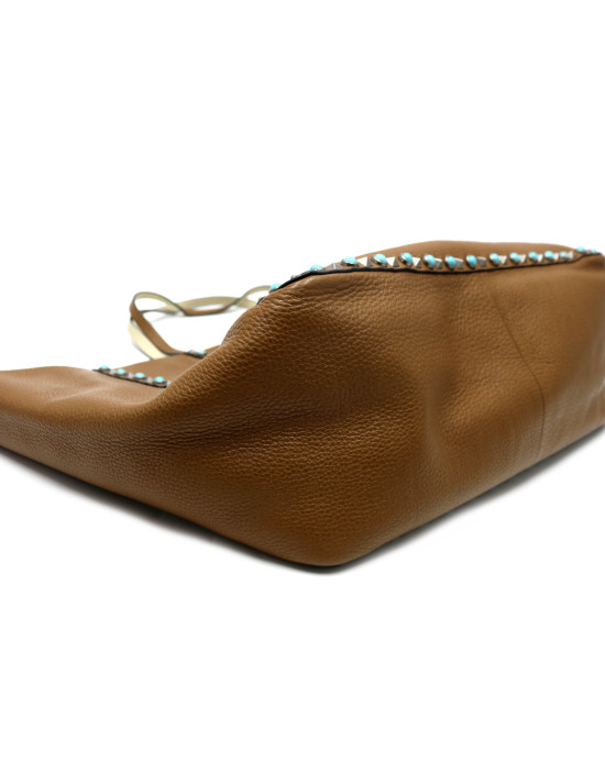 Valentino Spike Shopping Reversibile Pelle Marrone e Bianca