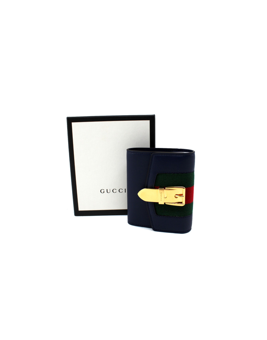 Gucci Portafoglio Sylvie Pelle Blu