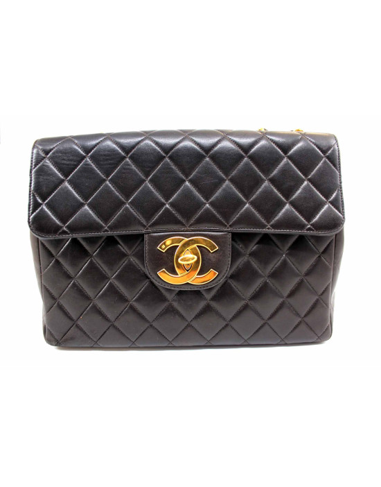 Chanel Maxi Logo Vintage Schwarzes Leder