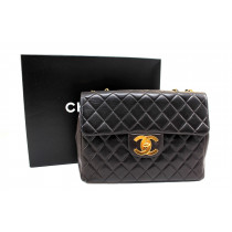 Chanel Maxi Logo Vintage Black Leather