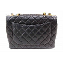 Chanel Maxi Logo Vintage Black Leather