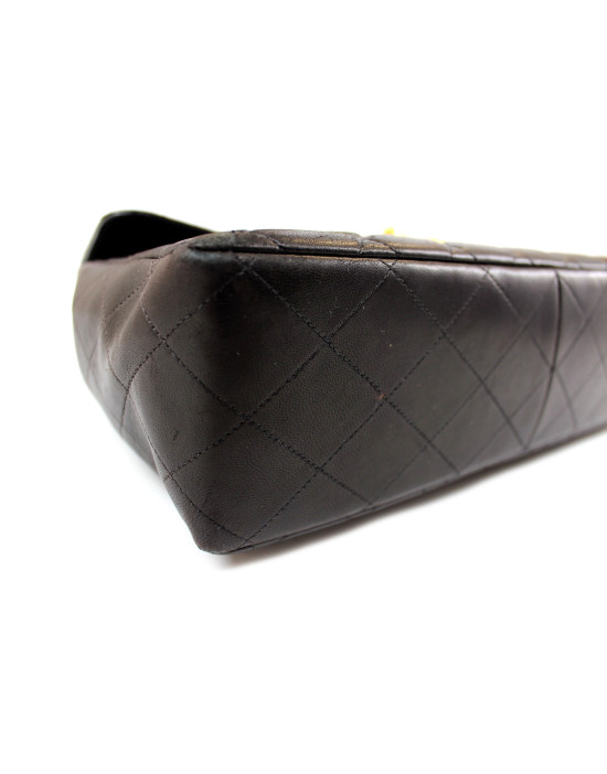 Chanel Maxi Logo Vintage Schwarzes Leder
