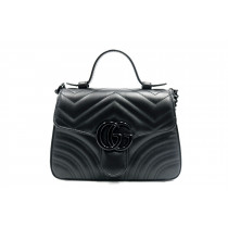 Gucci Mini Borsa a Mano GG Marmont Top Handle Pelle Nera