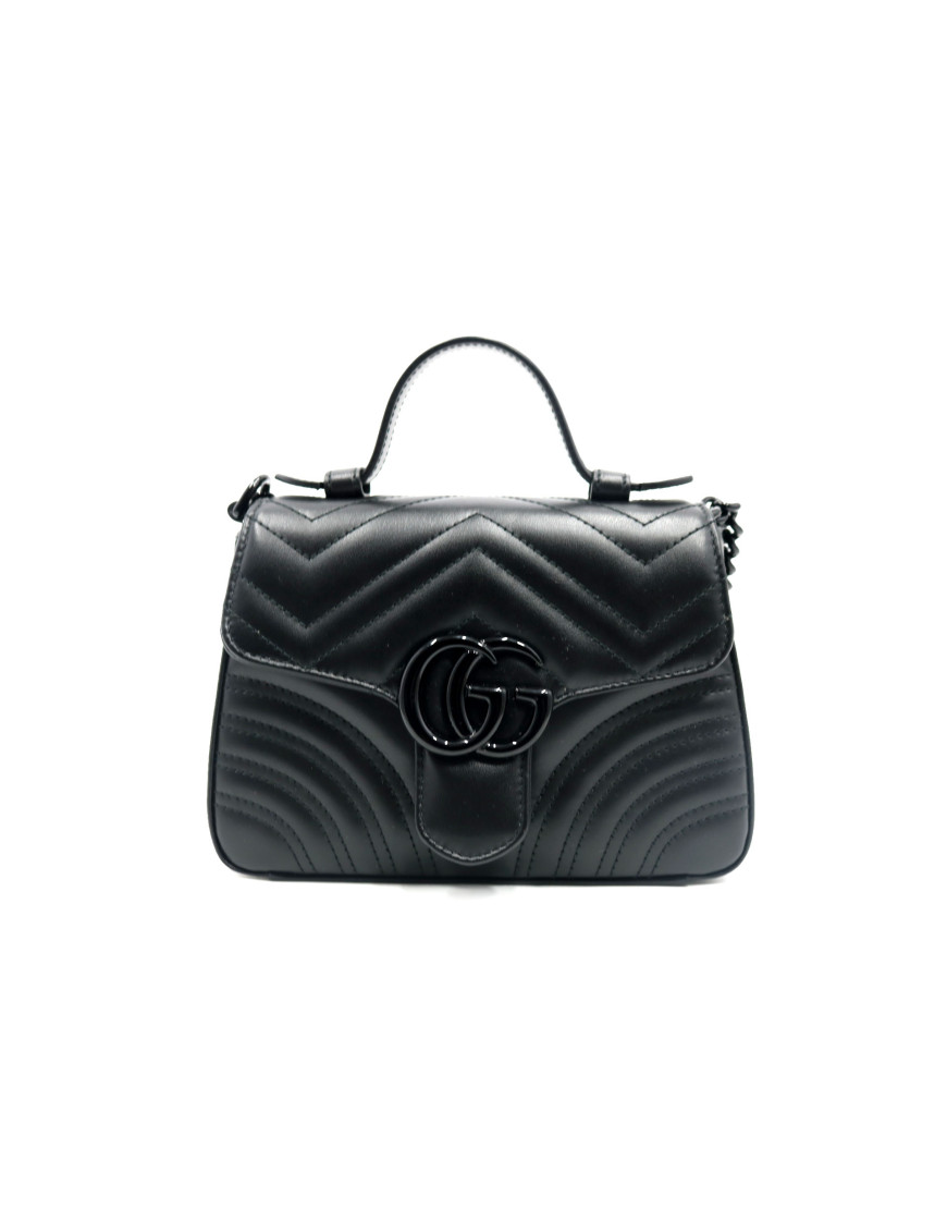 Gucci Mini Borsa a Mano GG Marmont Top Handle Pelle Nera