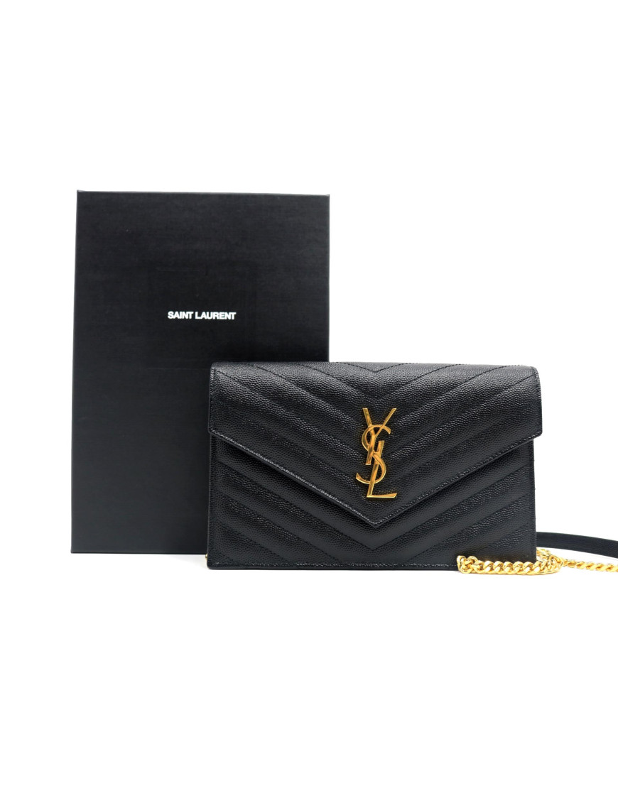 Saint Laurent Wallet Chain Cassandre Envelope Pelle Nera