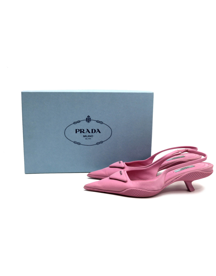 Prada Sling Back Scarpa Nylon Rosa Primula