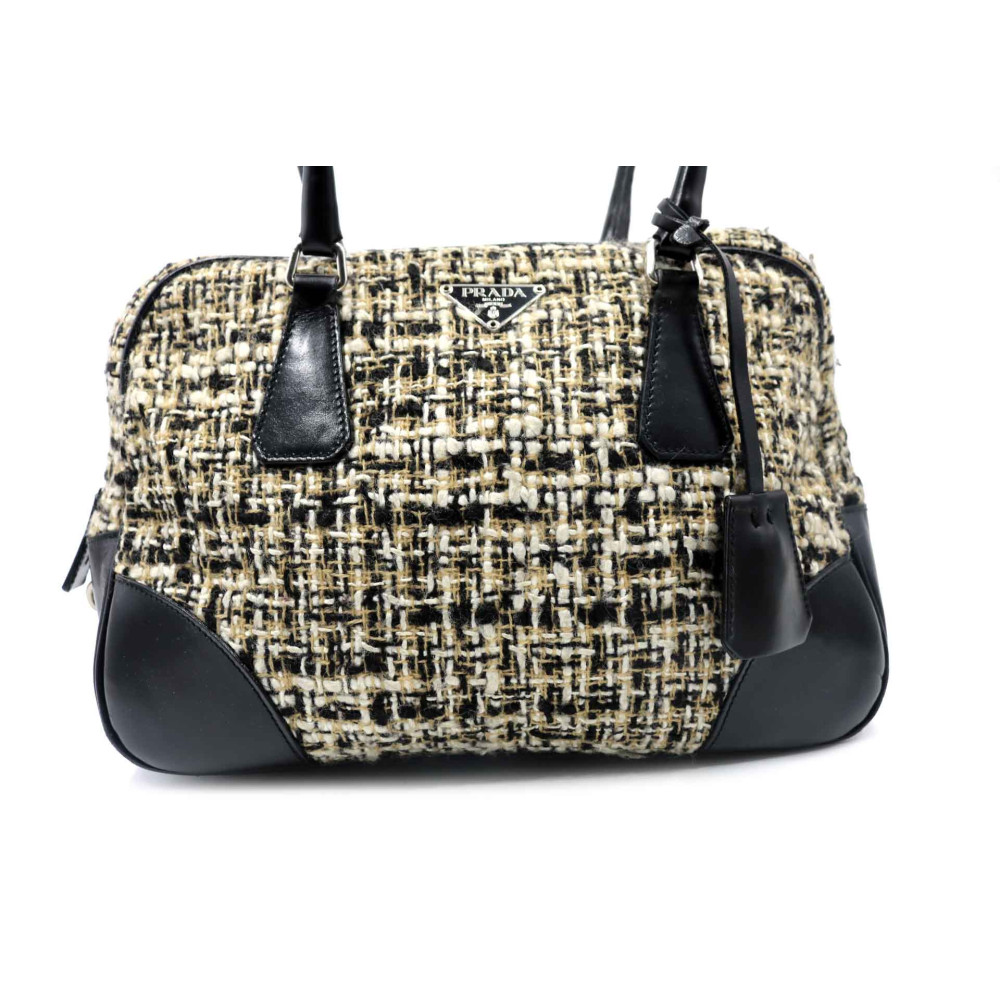 Prada Boston Bag Tweed Beige e Nero