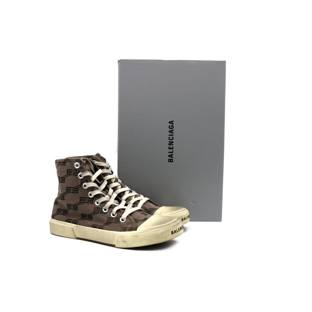 Balenciaga Sneaker Paris High Top Trainers Br Tela Grigio Marrone