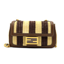 Fendi Baguette Chain Midi Rafia Beige e Marrone