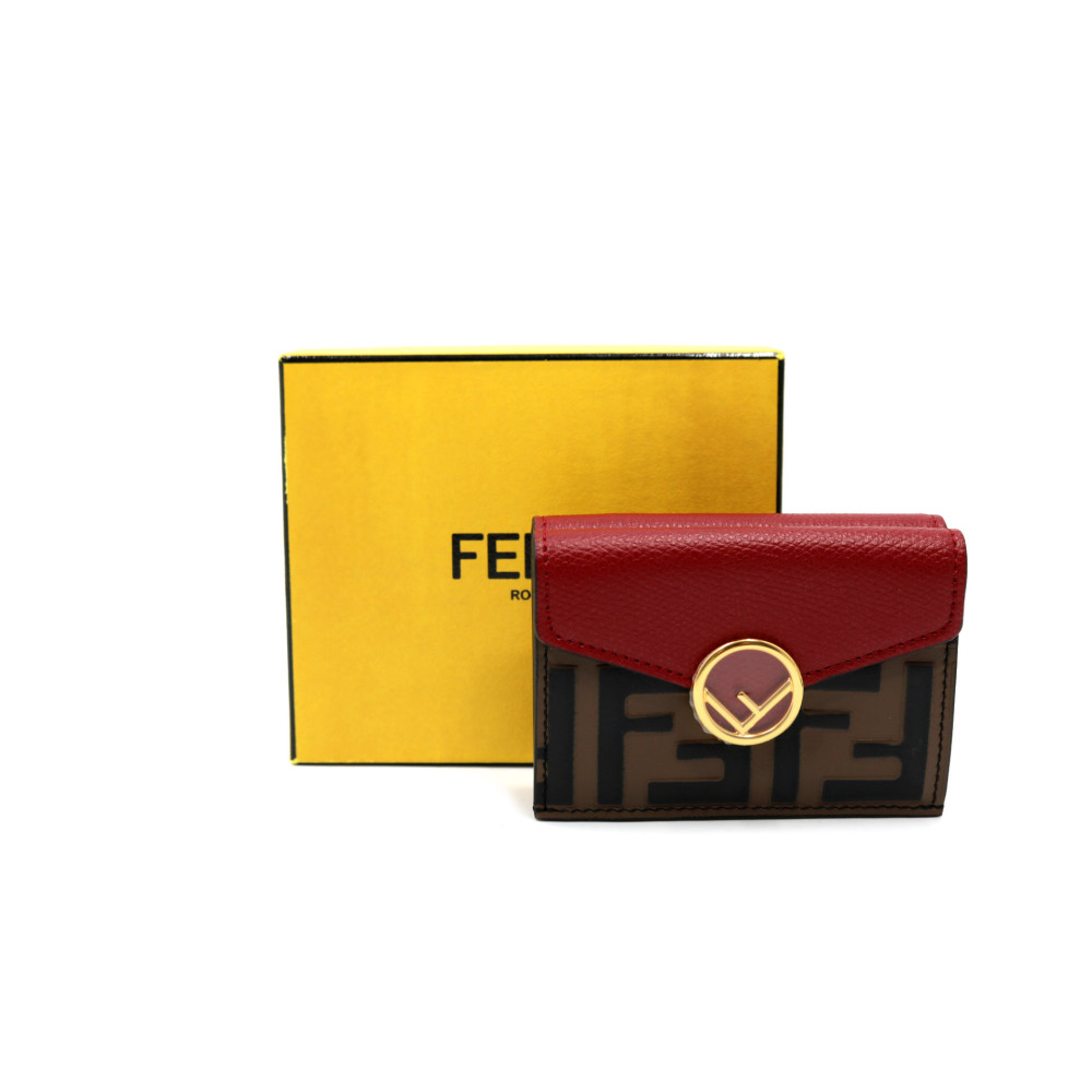 Fendi Portafoglio Trifold Pelle Rossa e Marrone