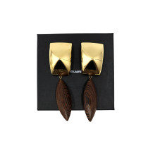 Saint Laurent Orecchini Ottone e Legno Dorati