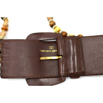 Valentino Cintura Gioiello Pelle e Legno Marrone