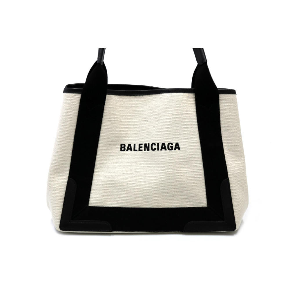 Balenciaga Cabas Navy Tela Beige Chiaro