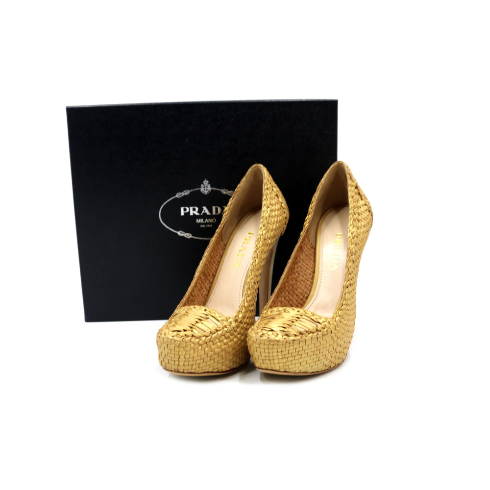 Prada Decollete Madras Pelle di Capra Oro