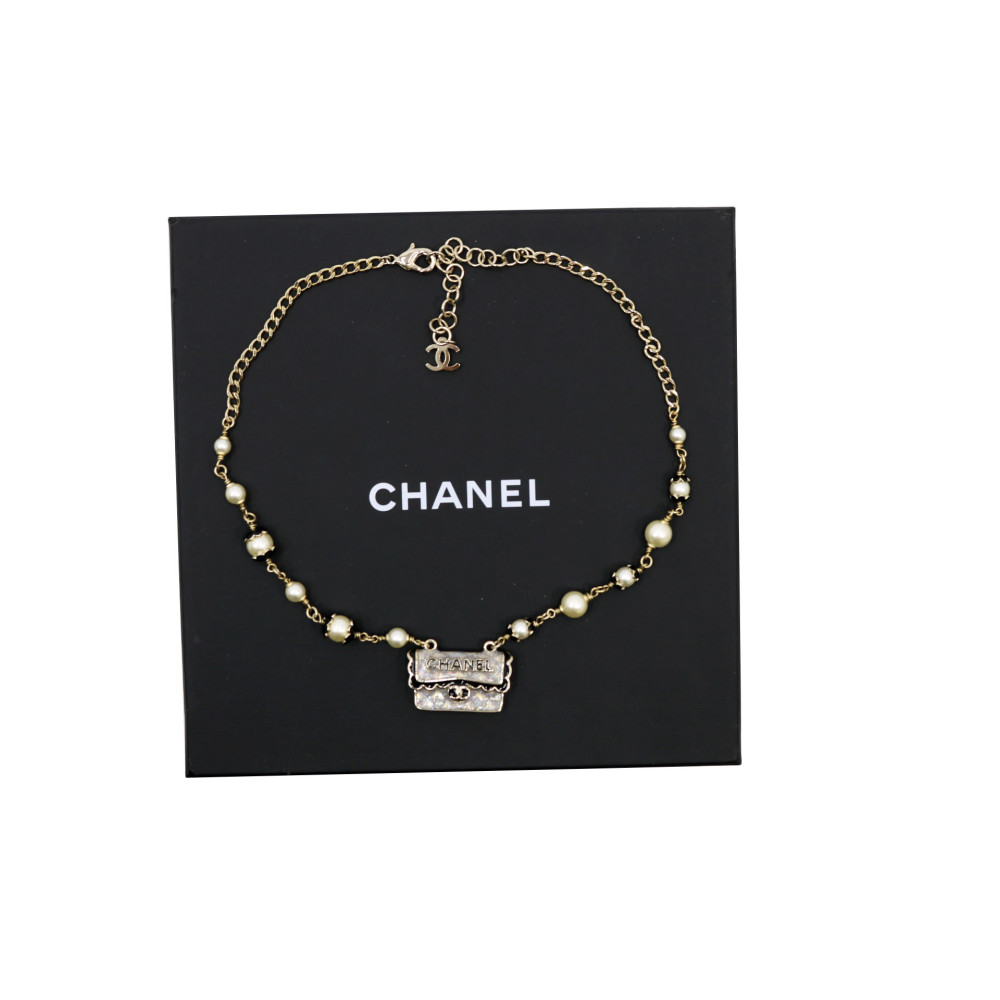 Chanel Collana Metallo Argento e Smalto Nero