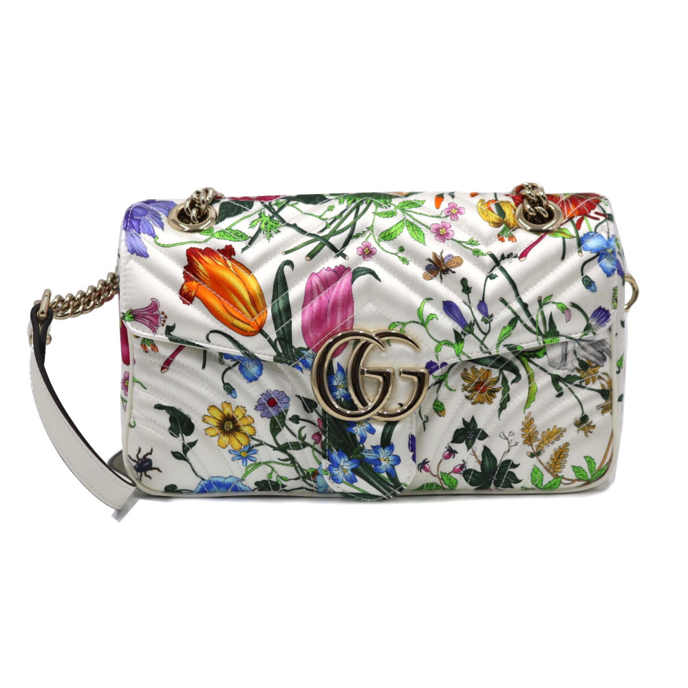 Gucci Marmont Floral Seta e Pelle Bianca