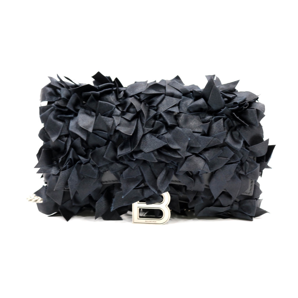 Balenciaga Hourglass Pochette Ribbon Tessuto e Pelle Nero