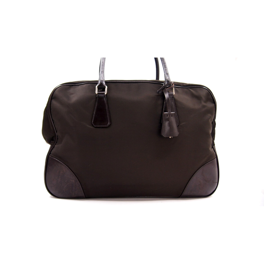 Prada Borsa Viaggio Tela e Pelle Marrone