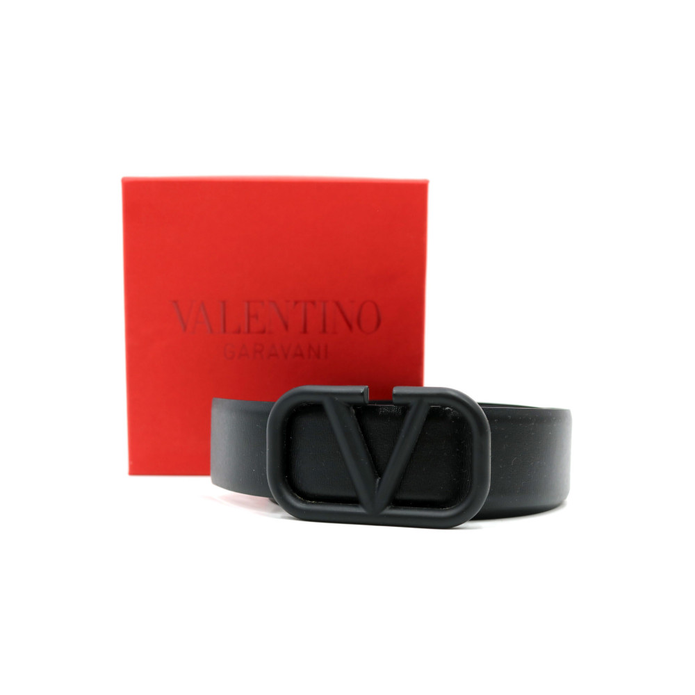 Valentino Cintura V Logo Signature Pelle di Vitello Nero